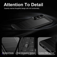 Samsung Galaxy S26 FE Hoesje - MobyDefend TPU Backcover - Geborstelde Metaal &amp; Carbon-Look - Zwart
