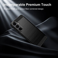 Samsung Galaxy S26 FE Hoesje - MobyDefend TPU Backcover - Geborstelde Metaal &amp; Carbon-Look - Zwart