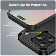 iPhone 18 Pro Hoesje - MobyDefend TPU Backcover - Geborstelde Metaal &amp; Carbon-Look - Blauw