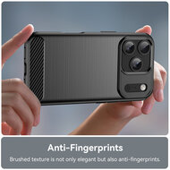 iPhone 18 Pro Hoesje - MobyDefend TPU Backcover - Geborstelde Metaal &amp; Carbon-Look - Zwart