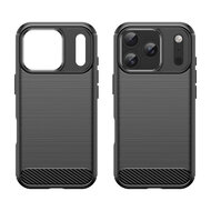 iPhone 18 Pro Hoesje - MobyDefend TPU Backcover - Geborstelde Metaal &amp; Carbon-Look - Zwart