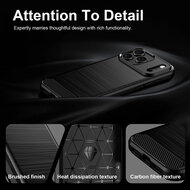 iPhone 18 Pro Max Hoesje - MobyDefend TPU Backcover - Geborstelde Metaal &amp; Carbon-Look - Blauw
