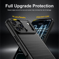 iPhone 18 Pro Max Hoesje - MobyDefend TPU Backcover - Geborstelde Metaal &amp; Carbon-Look - Zwart