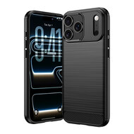 iPhone 18 Pro Max Hoesje - MobyDefend TPU Backcover - Geborstelde Metaal &amp; Carbon-Look - Zwart