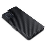 Samsung Galaxy A71 hoesje, MobyDefend slim-fit carbonlook bookcase, Zwart_