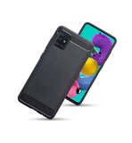 Samsung Galaxy M51 hoesje, Gel case geborsteld metaal en carbonlook, Zwart_