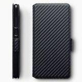 Huawei P30 hoesje, MobyDefend slim-fit carbonlook bookcase, Zwart_