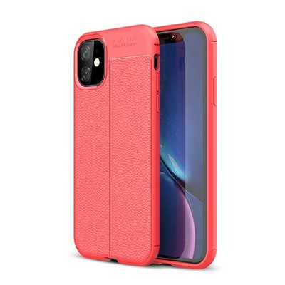 iPhone 11 hoesje, gel case lederlook, rood