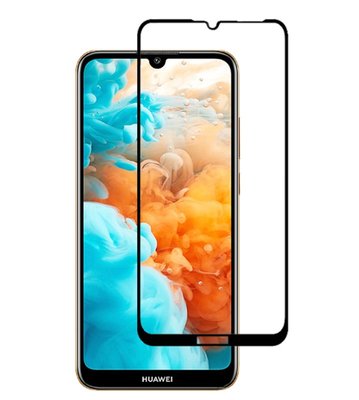 Huawei Y6 (2019) screenprotector, full screen tempered glass (glazen screenprotector), zwarte randen