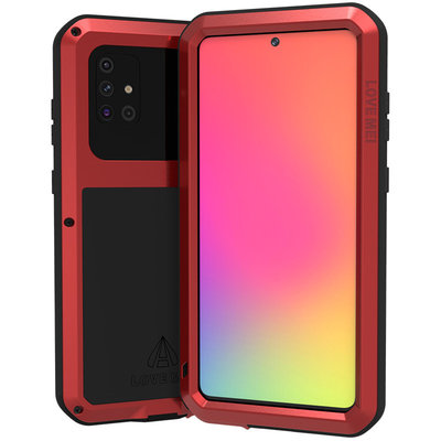 Samsung Galaxy A71 hoes, Love Mei, Metalen extreme protection case, Rood