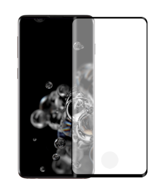 Samsung Galaxy S20 Ultra screenprotector, Met uitsparing vingerafdrukscanner, Full screen tempered glass, Zwarte randen