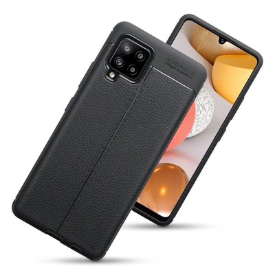 Samsung Galaxy A42 hoesje, Gel case lederlook, Zwart