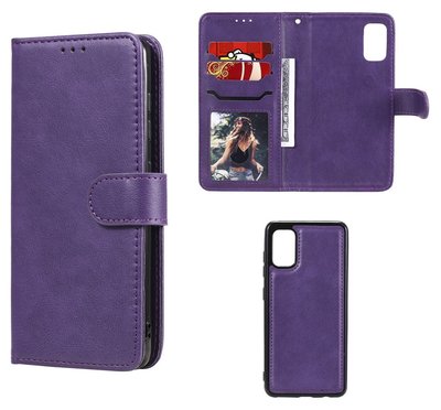Samsung Galaxy A41 hoesje, MobyDefend Luxe 2-in-1 Wallet Book Case Met Uitneembare Backcover, Paars