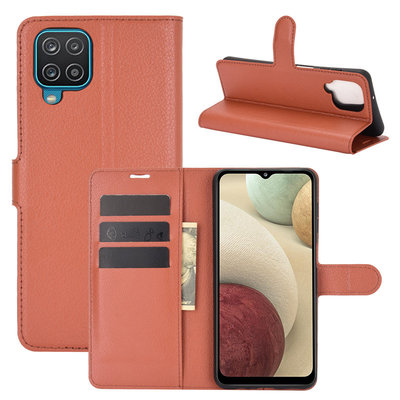 Samsung Galaxy A12 / M12 hoesje, MobyDefend Kunstleren Wallet Book Case, Bruin
