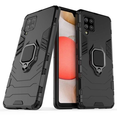 Samsung Galaxy A42 hoesje, MobyDefend Dubbelgelaagde Pantsercase Met Standaard, Zwart