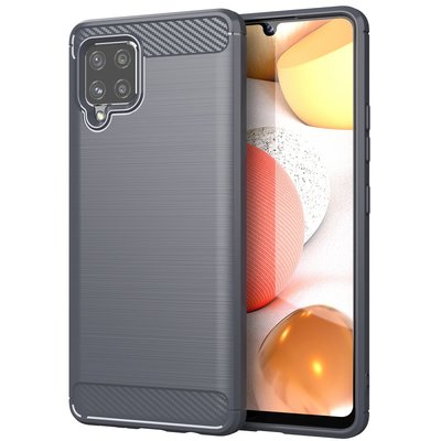 Samsung Galaxy A42 hoesje, MobyDefend TPU Gelcase, Geborsteld Metaal + Carbonlook, Grijs