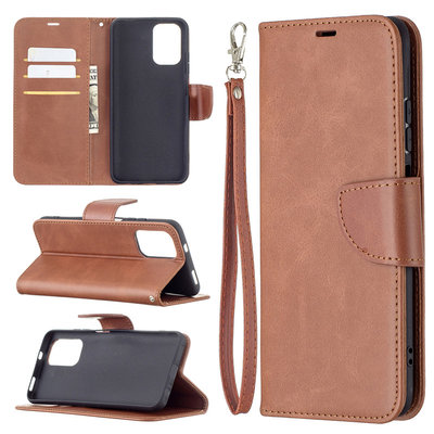 Xiaomi Redmi Note 10 / Note 10S Hoesje, MobyDefend Wallet Book Case Met Koord, Bruin