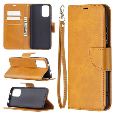 Xiaomi Redmi Note 10 / Note 10S Hoesje, MobyDefend Wallet Book Case Met Koord, Lichtbruin