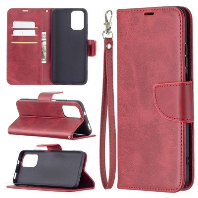 Xiaomi Redmi Note 10 / Note 10S Hoesje, MobyDefend Wallet Book Case Met Koord, Rood