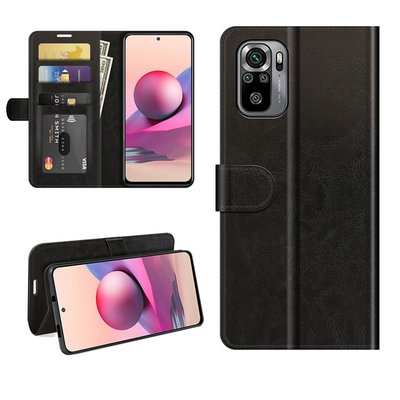 Xiaomi Redmi Note 10 / Note 10S hoesje, MobyDefend Wallet Book Case (Sluiting Achterkant), Zwart