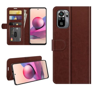 Xiaomi Redmi Note 10 / Note 10S hoesje, MobyDefend Wallet Book Case (Sluiting Achterkant), Bruin