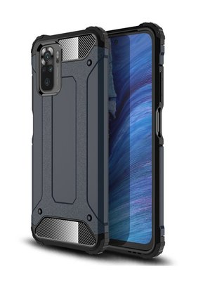 Xiaomi Redmi Note 10 / Note 10S hoesje, MobyDefend Dubbelgelaagde Shockproof Pantsercase, Navy blauw