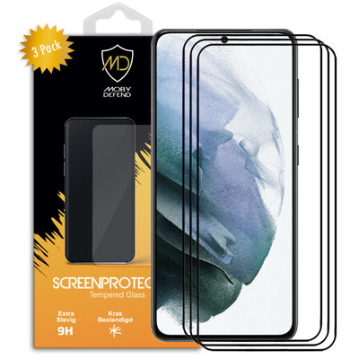 3-Pack Samsung Galaxy S21 Screenprotectors, MobyDefend gehard glas screensavers, Zwarte randen