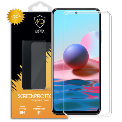 2-Pack Xiaomi Redmi Note 10 / Note 10S Screenprotectors, MobyDefend Case-Friendly Gehard Glas Screensavers