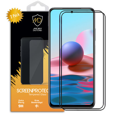 2-Pack Xiaomi Redmi Note 10 / Note 10S Screenprotectors, MobyDefend Gehard Glas Screensavers, Zwarte Randen