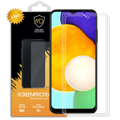 3-Pack Samsung Galaxy A03s Screenprotectors, MobyDefend Case-Friendly Gehard Glas Screensavers