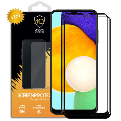 3-Pack Samsung Galaxy A03s Screenprotectors, MobyDefend Gehard Glas Screensavers, Zwarte Randen