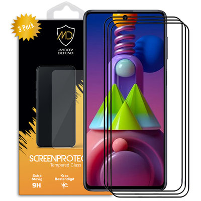 3-Pack Samsung Galaxy M51 Screenprotectors, MobyDefend Gehard Glas Screensavers, Zwarte Randen