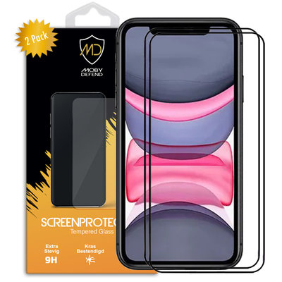 2-Pack Apple iPhone 11 / iPhone XR Screenprotectors, MobyDefend Gehard Glas Screensavers, Zwarte Randen