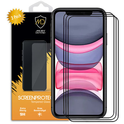 3-Pack Apple iPhone 11 / iPhone XR Screenprotectors, MobyDefend Gehard Glas Screensavers, Zwarte Randen