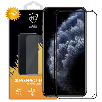 2-Pack Apple iPhone 11 Pro Max / iPhone XS Max Screenprotectors, MobyDefend Gehard Glas Screensavers, Zwarte Randen