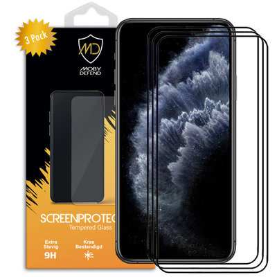 3-Pack Apple iPhone 11 Pro Max / iPhone XS Max Screenprotectors, MobyDefend Gehard Glas Screensavers, Zwarte Randen