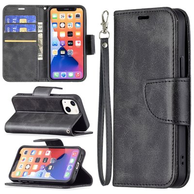 iPhone 13 Mini Hoesje, MobyDefend Wallet Book Case Met Koord, Zwart