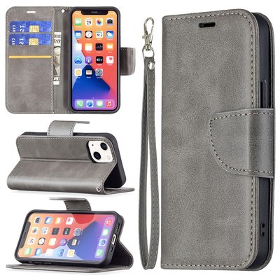 iPhone 13 Mini Hoesje, MobyDefend Wallet Book Case Met Koord, Grijs
