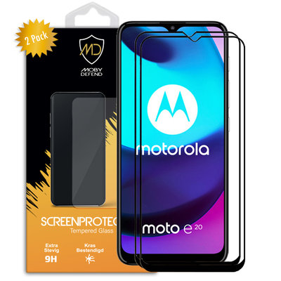 2-Pack Motorola Moto E20 Screenprotectors, MobyDefend Gehard Glas Screensavers, Zwarte Randen