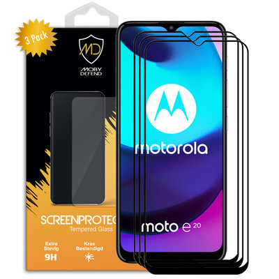 3-Pack Motorola Moto E20 Screenprotectors, MobyDefend Gehard Glas Screensavers, Zwarte Randen