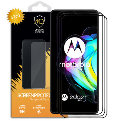 3-Pack Motorola Edge 20 Screenprotectors, MobyDefend Gehard Glas Screensavers, Zwarte Randen