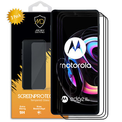 3-Pack Motorola Edge 20 Pro Screenprotectors, MobyDefend Gehard Glas Screensavers, Zwarte Randen