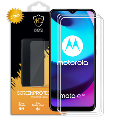 3-Pack Motorola Moto E20 Screenprotectors, MobyDefend Case-Friendly Gehard Glas Screensavers