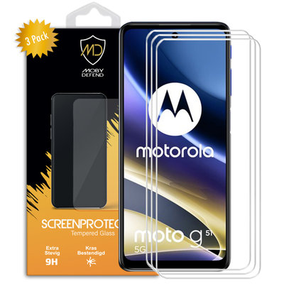 3-Pack Motorola Moto G51 Screenprotectors, MobyDefend Case-Friendly Gehard Glas Screensavers