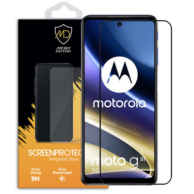 Motorola Moto G51 Screenprotector, MobyDefend Gehard Glas Screensaver, Zwarte Randen
