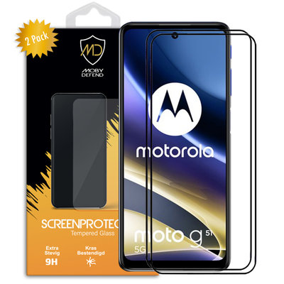 2-Pack Motorola Moto G51 Screenprotectors, MobyDefend Gehard Glas Screensavers, Zwarte Randen