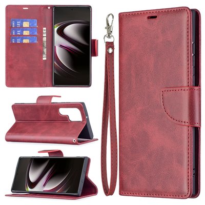 Samsung Galaxy S22 Ultra Hoesje, MobyDefend Wallet Book Case Met Koord, Rood