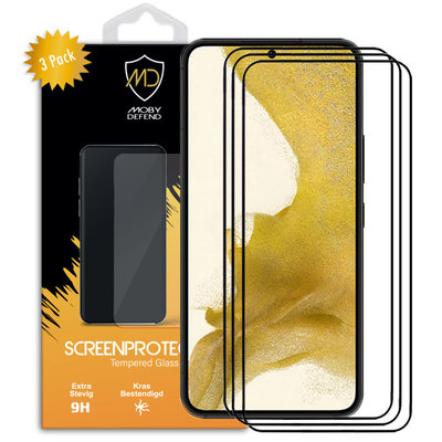 3-Pack Samsung Galaxy S22 Screenprotectors, MobyDefend Gehard Glas Screensavers, Zwarte Randen