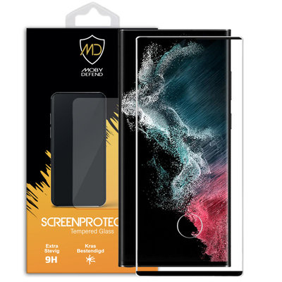Samsung Galaxy S22 Ultra Screenprotector, MobyDefend Gehard Glas Screensaver, Zwarte Randen