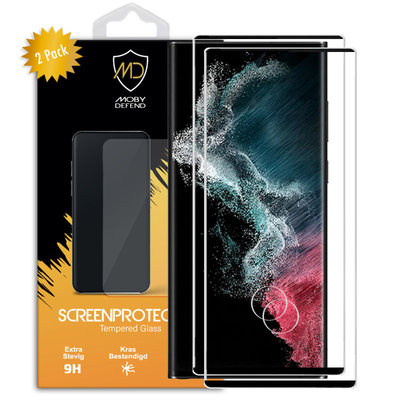 2-Pack Samsung Galaxy S22 Ultra Screenprotectors, MobyDefend Gehard Glas Screensavers, Zwarte Randen
